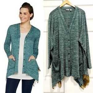 Logo by Lori Goldstein Plus Sz 3X Space Dye Button Front Cardigan Green A299601